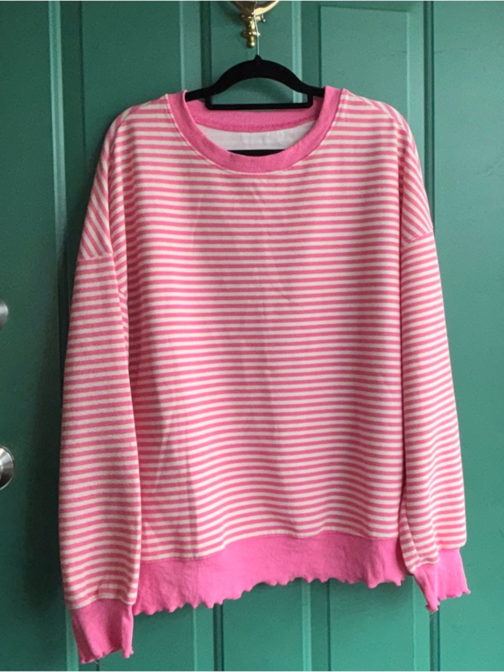 Pink & White Striped Crew Top - XL - Picture 2 of 5
